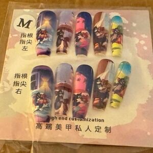 Press On Nails Medium Almond Tom‎ and Jerry Art False Nail Tips Manicure Set
